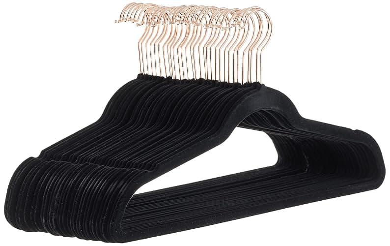 Amazon Basics Slim, Velvet, Non-Slip Sturdy Suit Clothes Hangers, Pack of 30, Black/Rose Gold - Image 1