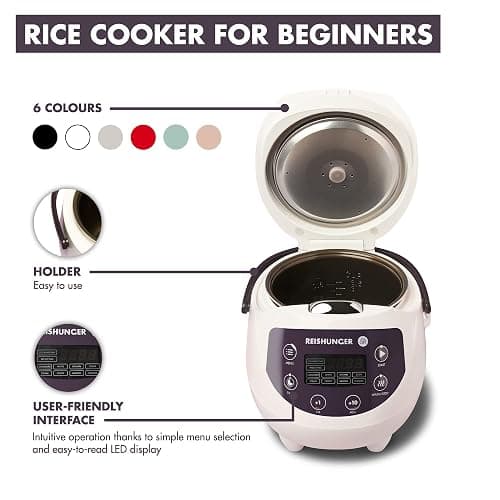 Reishunger Digital Mini Rice Cooker & Steamer, Pink with Keep-Warm Function & Timer - 3.5 Cups - Small Rice Cooker Japanese Style with Ceramic Inner Pot - 8 Programs - 1-3 People - Pink thumbnail 9
