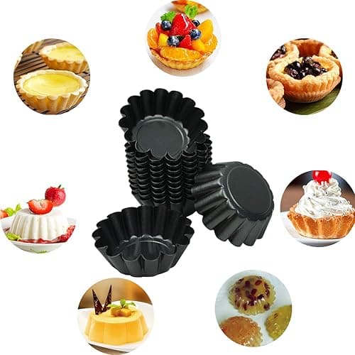 Proshopping 12 Pack Mini Tart Pan, Non-stick Carbon Steel Tart Molds, Pie Mould, Muffin Cupcake Pudding Maker - for Pies, Chinese Tart, Cakes (Size 2.6"x0.9") thumbnail 4