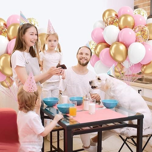 60pcs Pink and Gold Balloons 12inch, Pink and White Balloon with Metallic Gold Confetti Balloons for Baby Shower Wedding Birthday Party Decorations thumbnail 6