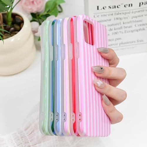 SleekCover Compatible with iPhone 11 Case,Cute Kawaii Aesthetic Striped Pattern Cover for Women Girls,Soft TPU Shockproof Protective Stylish Case for iPhone 11 6.1",Blue thumbnail 3