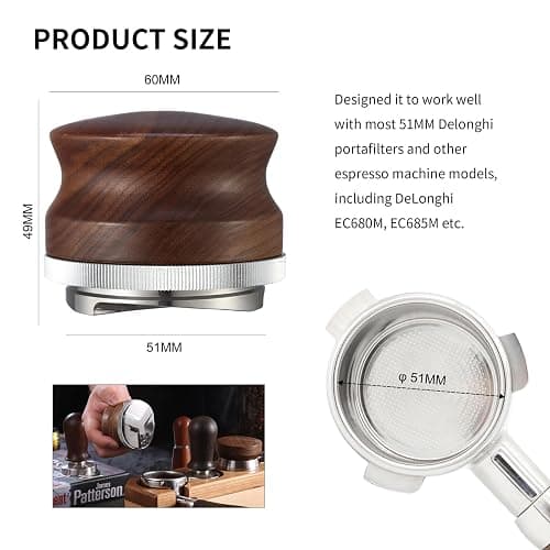 GURUDAR 51mm Coffee Distributor, Espresso Distribution Tool, Adjustable Depth Espresso Tamper Leveler with Walnut Wood Handle Fits for 51mm Delonghi Barista Portafilter thumbnail 3