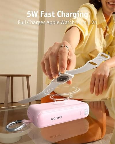 RORRY Flow Portable Charger 10000mAh 40W Wall Plug Power Bank Battery Pack | Built-in USB-C Cable, Keychain Design, Fast Charging, for iPhone 18 Pro/17/16/15, Apple Watch, iPad, Travel Essential thumbnail 6