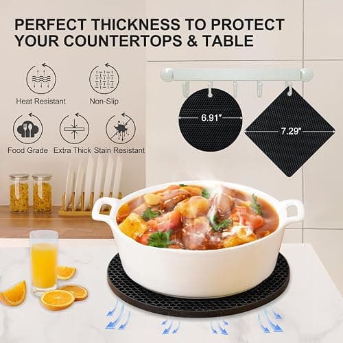 Yunlihua Silicone Trivet Mats, 4 Pack Hot Pads Pot Holders for Kitchen, Heat Resistant Non-Slip Trivets for Hot Dishes, Hot Pots and Pans, Countertop, Table, Food Grade Silicone & BPA Free, Black thumbnail 2