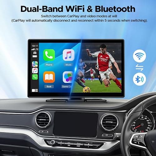 LAMTTO 9" Wireless CarPlay Screen with Net-Flix YouTube Apps Protable Car Play Screen for Apple Carplay and Android Auto with Backup Camera Navigation Bluetooth Voice Control AUX Siri thumbnail 5