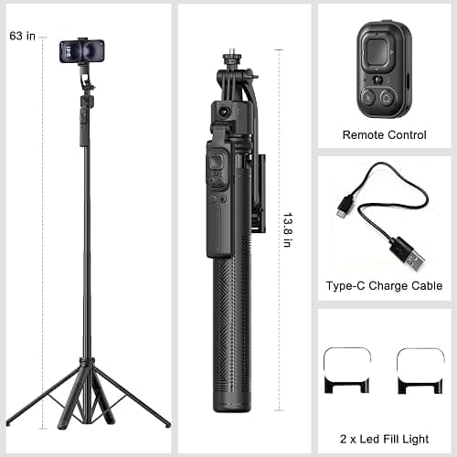 Auto Face Tracking Tripod for iPhone with Light 63” Selfie Stick Tripod Stand Follows Your Movement 360° Phone Camera Tripod with Wireless Remote for Content Creator Vlog Live Stream Video Recording thumbnail 8