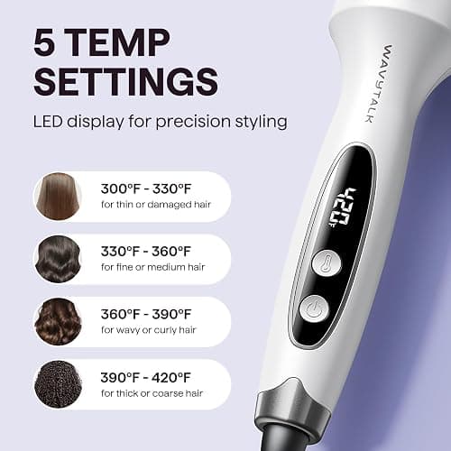 Wavytalk Blowout Boost Thermal Brush, 1.5 inch Heated Round Brush for Blowout Look, Negative Ion Technology, Ceramic Tourmaline, 5 Temperature Settings, Dual Voltage, White thumbnail 5