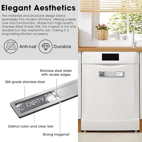 Clean Dirty Magnet for Dishwasher, Premium Stainless Steel, Dirty/Clean Speckled Design, Durable Magnet & Clear Indicators with Extra Tape (Silvery-Gray-01) thumbnail 5