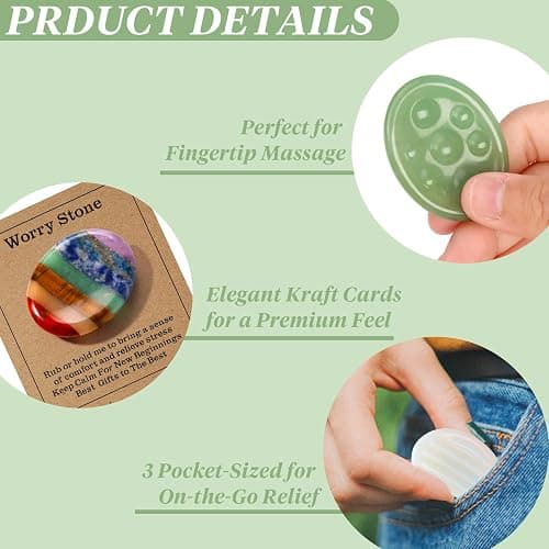 3 Pcs Thumb Worry Stones Green Aventurine Chakra Striped Opalite Anxiety Palm Stone Crystal Hand-Carved Healing Stones with 3 Kraft Cards Grounding Soothing Stones for Anxiety for Relief Meditation thumbnail 4