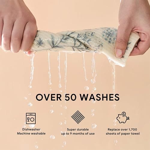 RECYCO Swedish Dishcloths for Kitchen | 4 Pack Oversized Washable Dish Rags | Large Cellulose Reusable Cleaning Paper Towels | Absorbent Counter Dish Cloth Sponge XL Kitchen Wipes, 12" L x 10" W thumbnail 6