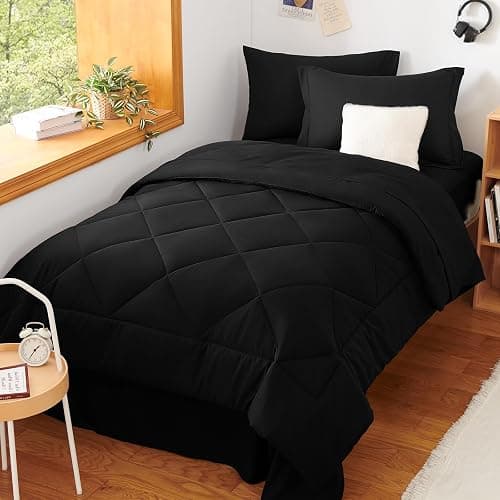 CozyLux Twin XL Comforter Set Black - 5 Pieces Twin Extra Long Bed in a Bag for College Dorm, All Season Bedding Set for Girls and Boys, Soft Bed Set with Comforter, Sheets, Pillowcase & Sham thumbnail 7