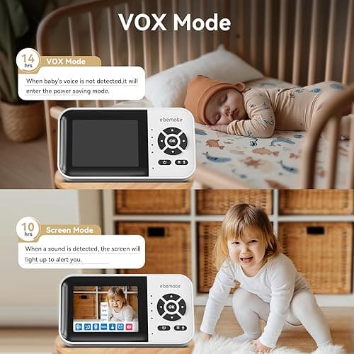 ebemate WiFi Video Baby Monitor,2.8" Display with 1080P Camera,No Glow Night Vision,2-Way Talk & 1500Ft Long Range,WiFi On/Off Cam Baby Monitoring EBS28 thumbnail 4