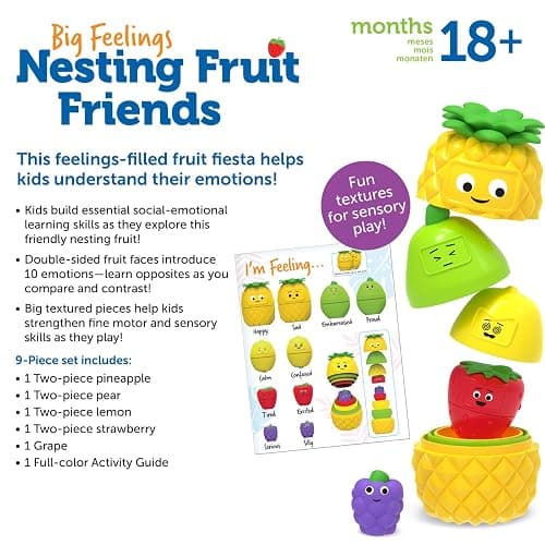 Learning Resources Big Feelings Nesting Fruit Friends - Fine Motor Toys, Social Emotional Skills Regulation Tools for Kids, Gifts for Boys and Girls, Classroom Must Haves, Occupational Games thumbnail 4