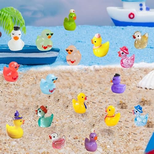 U-Zimikee 80 Pcs Resin Ducks with Storage Box, Multicolor Mini Resin Ducks, Tiny Duck to Hide, Miniature Duck Figurines Bulk for Fairy Garden, Micro Landscape Ornament Dollhouse Decoration thumbnail 2