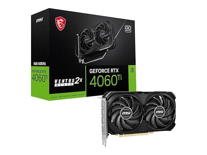 MSI Gaming GeForce RTX 4060 Ti 8GB GDRR6 Extreme Clock: 2580 MHz 128-Bit HDMI/DP Nvlink TORX Fan 4.0 Ada Lovelace Architecture Graphics Card (RTX 4060 Ti Ventus 2X Black 8G OC) - Image 1