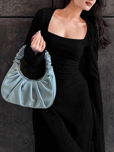 Cicy Bell Womens Sweater Dress Square Neck Maxi Dress Long Sleeve Tie Waist Fall Winter Wedding Guest Knit Midi Dresses thumbnail 4