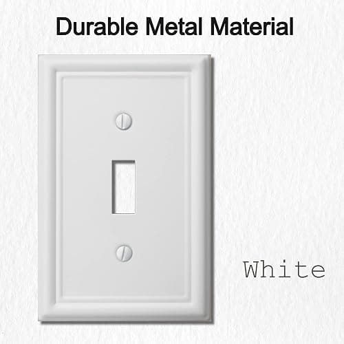 OKAWYC Single Toggle Light Switch Cover Luca Metal Wall Plate, 4-Pack White 1 Gang, Light Switch Cover Decorative Wallplate, Durable thumbnail 4