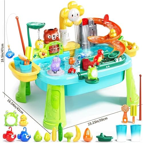 Pupu Pig Water Table Play Sink Toys for Toddlers, Kids Play Kitchen Sink with Running Water, 360° Electric Faucet, Floating Fishing Game, Sensory Water Table Toys for Boys Girls Summer Gifts thumbnail 3