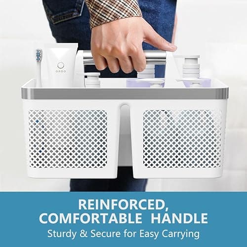 BYUNER Plastic Shower Caddy Dorm: Portable Bathroom Caddy Organizer with Handle and Holes, Cleaning Basket, Hard Shower Basket Storage Tote for Toiletry, College Dorm Room Essentials White/Silver thumbnail 9