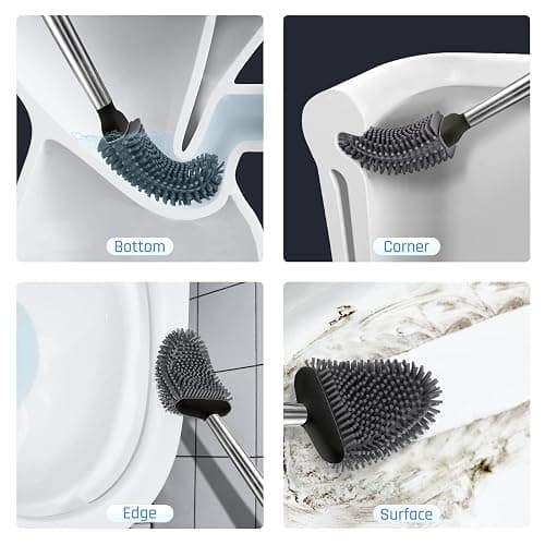 Sellemer Toilet Brush and Holder Set - Flexible Toilet Bowl Brush Head with Silicone Bristles, Compact Size for Storage and Organization, Ventilation Slots Base (2 Pack, Black) thumbnail 3