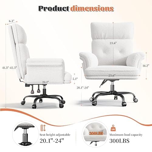 Criss Cross Chair with Armrests & Wheels for Cross-Legged Sitting，Ergonomic Computer Gaming Chair with Two Side Pockets，Teddy Plush Wide Seat Reclining Desk Chair for Home,Office,Beige thumbnail 3