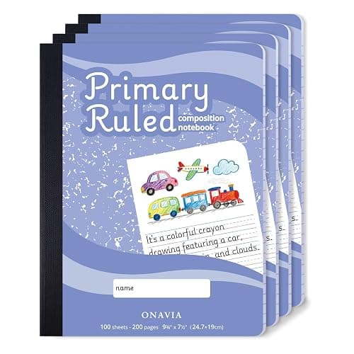 ONAVIA Primary Composition Notebook K-2, Primary Ruled Journal with Picture Space, 9-3/4 x 7-1/2, Bulk Marble Notebooks for School, Kids, Kindergarten Draw and White Story Journals, 4 Pack | 100 ct, 9.75 x 7.5 in, Primary Journal Grades K-2, Picture Space, Writing Practice, Kindergarten, Notebook for Kids - Image 1