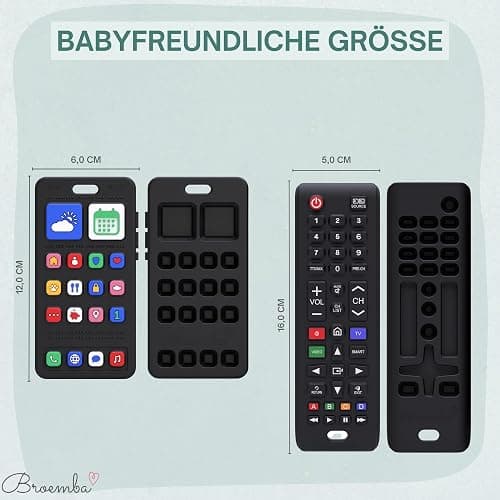 Broemba Fernbedienung Baby & Handy - Realistisches Spielzeug ohne Elektronik - 100% Silikon Beißring für Jungen und Mädchen - BPA Frei thumbnail 2