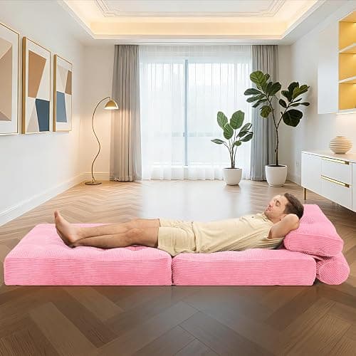 HABUTWAY Folding Sofa Bed, Convertible Sleeper Chair Bed w/Dual-Pillow & Handle, Foldable Floor Sofa Lounge w/Back Support for Living Room, Bedroom, Apartment, Office, Single, Pink thumbnail 5
