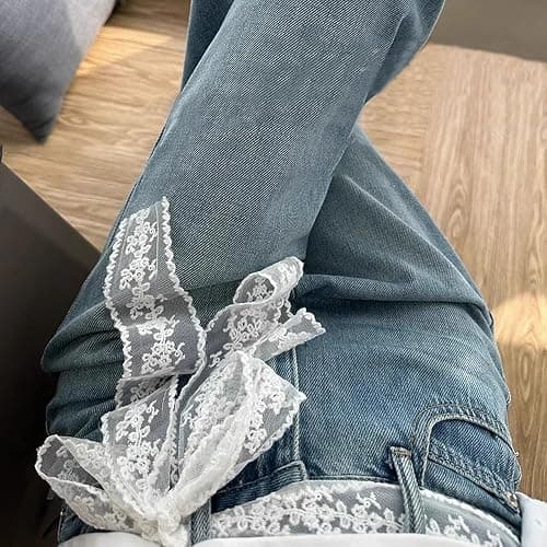 Qojai White Lace Ribbon Scarf Belt Fancy Long Lace Scarf Belts for Women Waist Belts for Jeans Floral Bow Waistband Tie Belt Soft Mesh Fabric Waist Scarves Headscarf Women's Streetwear Accessories thumbnail 5