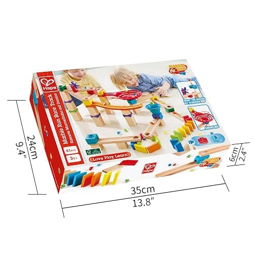 Hape Marble Run Race Track | Wooden DIY Marble Run Set with Dominoes, STEAM Educational Learning Toy, 81 Pieces, for Kids 3 Years+ thumbnail 8