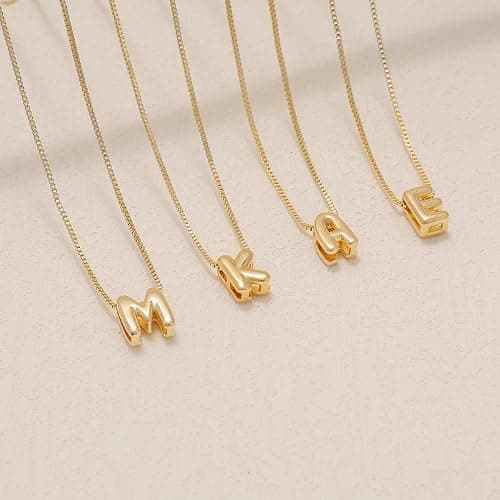 SELSHE Gold Plated Letter Necklace, Cute Initial Necklaces for Women 14k Gold Plated Balloon Letter Necklace Dainty Necklaces for Women Trendy Charm Name Choker Fashion Womens Jewelry thumbnail 6