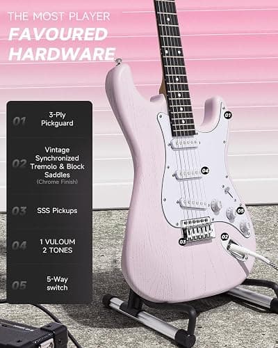 DONNER DST-80 Electric Guitar 39” Beginner Electric Guitar Kit with Amp, Classic SSS Pickup Complete with Gig Bag, Tuner, Capo, Strap, Picks, and Free Online Lessons thumbnail 2