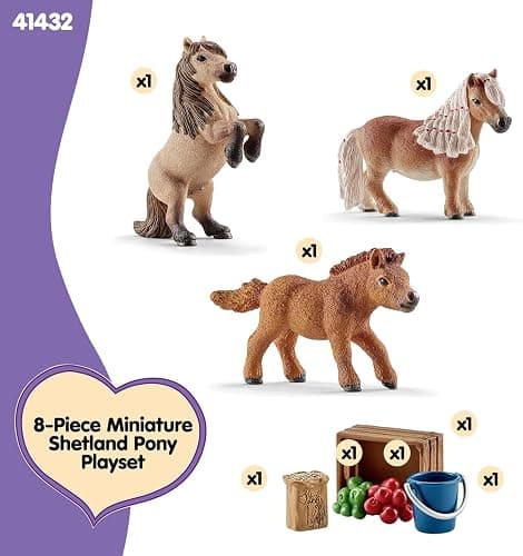 Schleich Horse Club - 8 PC Miniature Shetland Pony Family Playset - Mare, Stallion, and Baby Mini Horse Figurines and Accessories - Realistic Equestrian Toys for Girls and Boys Ages 5+ | 41432 thumbnail 5