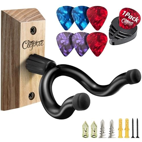 ClefArc Guitar Wall Mount - Ashwood Hardwood Guitar Wall Hangers, Guitar Picks, Pick Holder, Guitar Accessories, U-Shape Hardwood Guitar Hanger, Gifts for Guitarists, with 6 Assorted Guitar Picks - Image 1