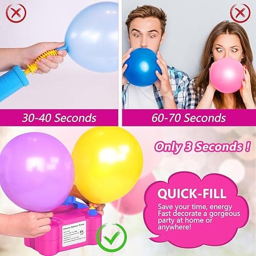 IDAODAN Electric Balloon Pump, Portable Electric Balloon Blower Machine Balloon Air Pump Dual Nozzle Rose Red 110V 600W Balloon Inflator for Party Decorations - Rose Red thumbnail 3