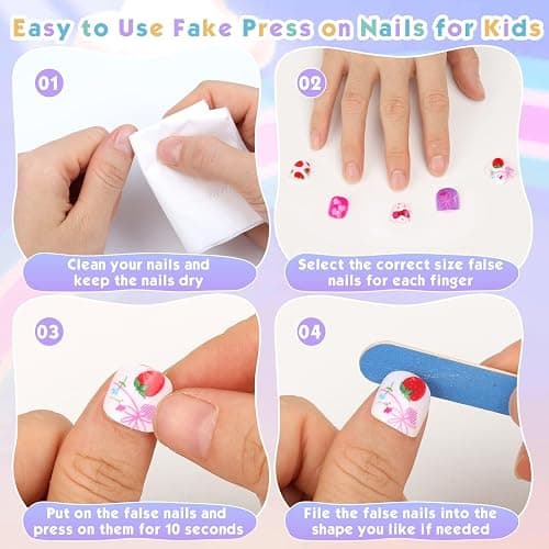 168Pcs Kids Press on Nails Set for Little Girls, Shynek Mini Fake Nails for Kids Pre Glue Stickers Nails Full Cover Small Nail Tips for Girls Gifts 8-10 (Extra Small Nail Size) thumbnail 5
