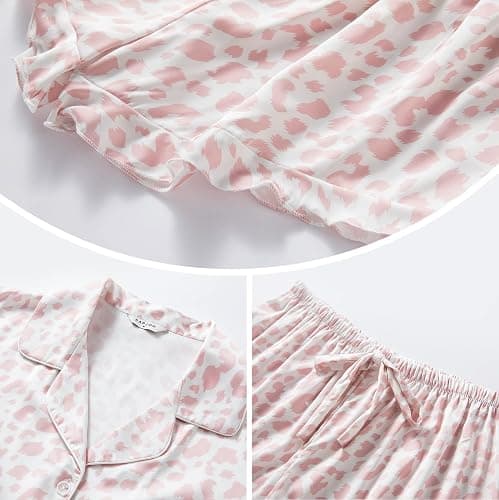 SAPJON Satin Silk Pajamas for Women 2Pcs Ruffle Notch Collar Sleepwear Button Down Short Sleeve Shorts Pjs Set Loungewear thumbnail 4