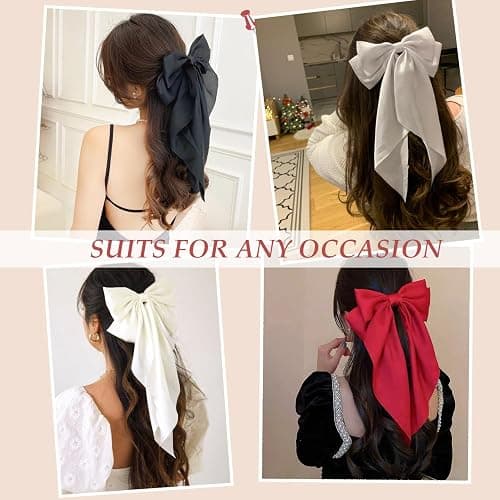 Hair Bows for Women & Girls: Big Bow Clips with Ribbons - Bow-Knot Clips for Thick & Thin Hair, Nonslip Claw Clips, 5 PCS thumbnail 3