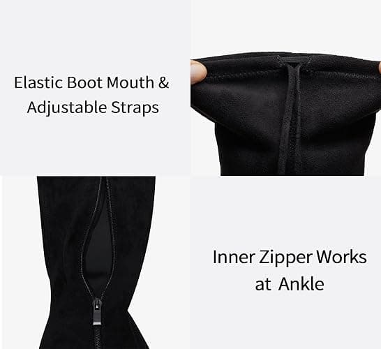 HALL. COST. Women's Suede Thigh High Over the Knee Boots with Block Heel | Above knee heeled silhouette, Tall shaft, Long boot shape, Inside zipper, 3.5 in heel, Skirt and jeans styling, Concerts thumbnail 6