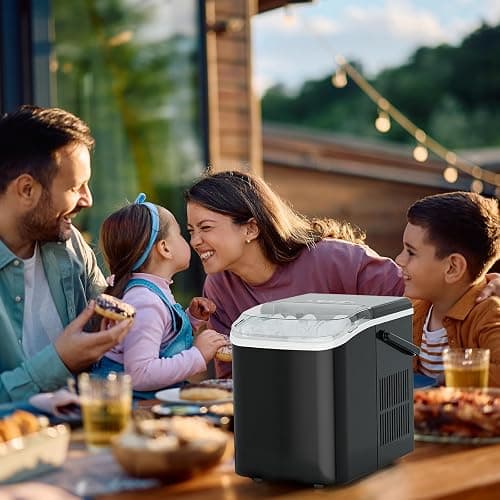 NEWBULIG Ice Makers Countertop with Handle, Portable Ice Machine, 9 Bullet Cubes in 6 Mins, 26lbs in 24Hrs, Auto-Cleaning, with Basket and Scoop, for Home, Kitchen, RV, Camping, Black thumbnail 5
