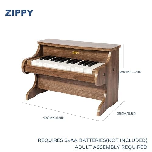ZIPPY Kids Piano Keyboard, 25 Keys Digital Piano for Kids, Mini Music Educational Instrument Toy, Wood Toy for Toddlers Girls Boys (Walnut) thumbnail 2