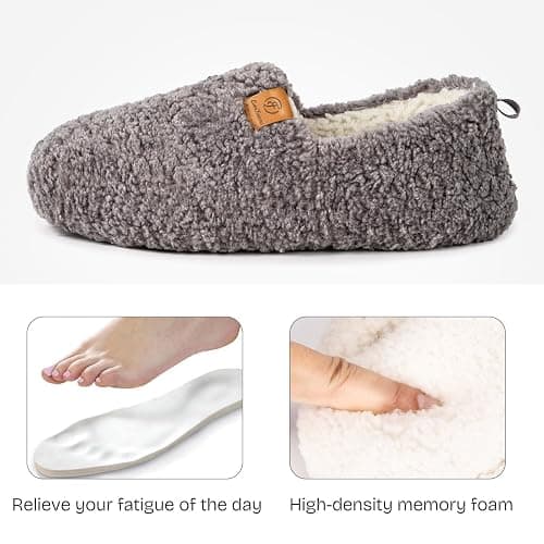 EverFoams Women’s Soft Curly Full Slippers Memory Foam Lightweight House Shoes Cozy Loafer with Polar Fleece Lining thumbnail 4