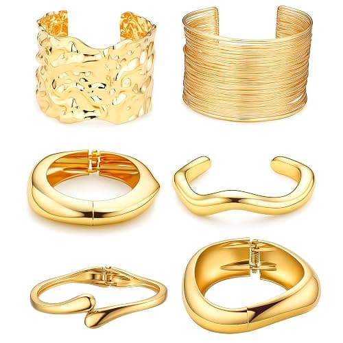 Tondiamo 6 Pcs Chunky Cuff Bangle for Women Christmas Vintage Gift Bracelets Chunky Bangle Punk Geometric Jewelry Wristband - Image 1