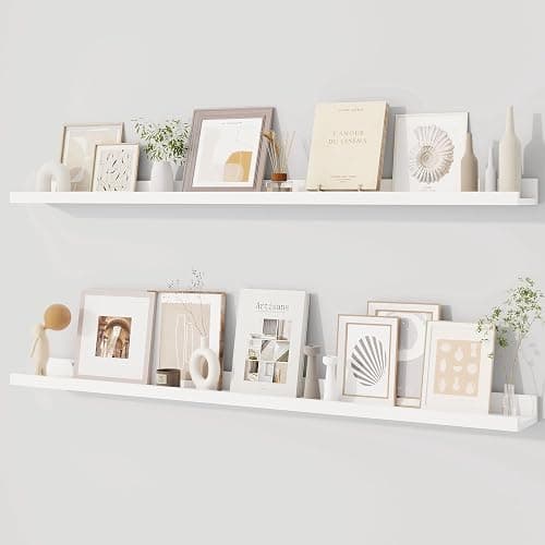 Dreamland Picture Ledge Shelf for Wall, Floating Shelves Set of 2, 48 Inch Long Floating Shelves with Lip for Living Room, Bedroom, Bathroom, Kitchen, White - Image 1