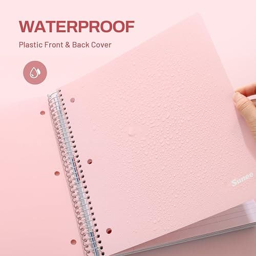 SUNEE 5 Subject Notebook College Ruled - 400 Pages, 9"x11", 5 Pocket Colored Dividers, 3-Hole Punched Paper, Pink thumbnail 6