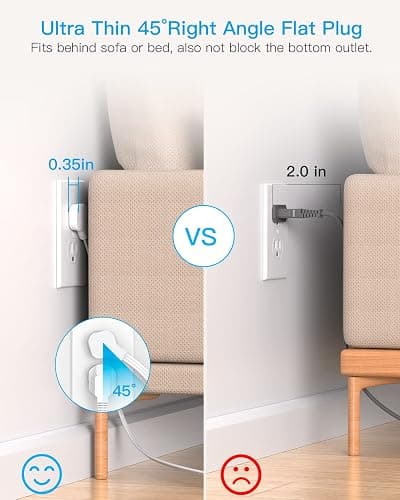 Surge Protector Power Strip, HANYCONY Extension Cord with Multiple Outlets, 5 Ft Ultra Thin Flat Plug 8 Outlets 4 USB Ports(2USB C), 1080J Outlet Extender for Home Office College Dorm Room Essentials thumbnail 3