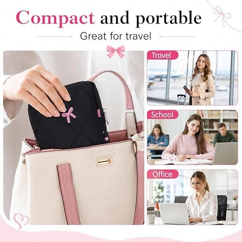 Portable Period Bag for Teen Girls, Quilted Sanitary Napkin Storage Bag Cute Bow Period Pouch for Pads Reusable Menstrual Pad Bags with Zipper Sanitary Napkin Storage Pouch First Gift for Women(Black) thumbnail 7