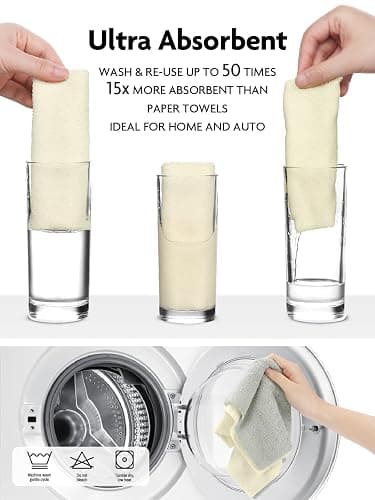 Fantasticlean Microfiber Cleaning Cloth Roll -60 Pack, Tear Away Microfiber Towels, 12" x 12", Reusable, Washable, Scratch Free, Ultra Absorbent Dish Rags for Car, Home, Garage or Shop (Beige & Tan) - Beige and Tan - 60 pack thumbnail 8
