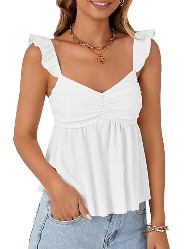 LYANER Women's Peplum Tops Summer Tank Camisole Tops Dressy Casual Ruffle Strap Sleeveless Babydoll Tank Top thumbnail 4