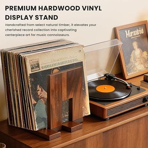 Vinyl Record Storage Stand: Solid Acacia Wood Album Holder for Desktop | Adjustable Vinyl Record Display Holds 1-60 LPs,Now Playing Record Holder for Shelf,Premium Music Gift for Collectors thumbnail 6